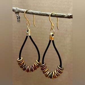 Brown leather beaded earrings - 3”